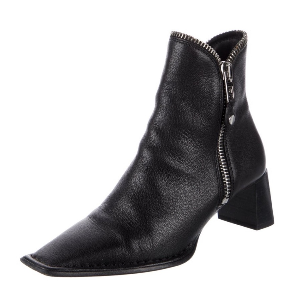 ALEXANDER WANG Lane Leather Square-Toe Zip Leather Ankle Boots - Size 35/5